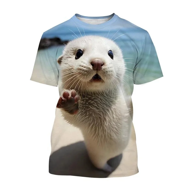 

Funny Sea Otter 3D Printed T-shirt Creative Cute Animal T Shirt Men Women Casual Round Neck Short-sleeved Top Tee Kids Clothing