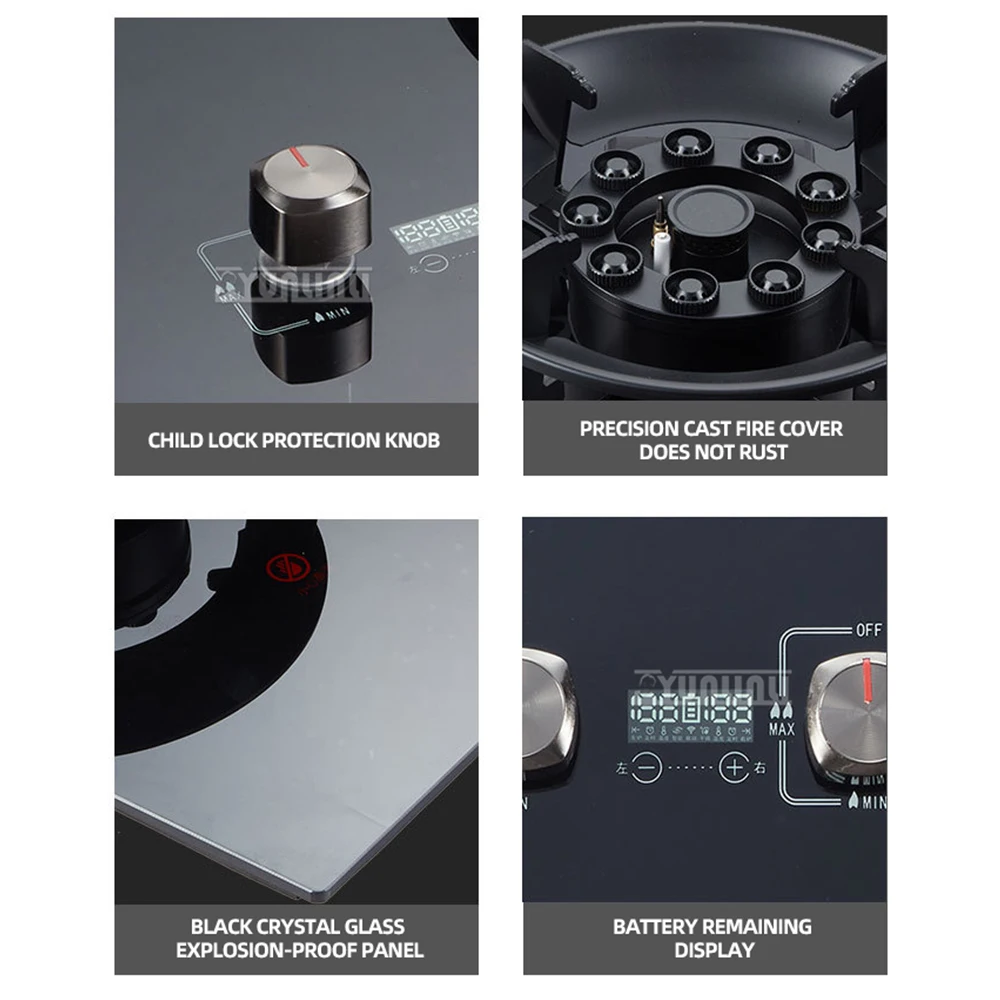 Embedded Gas Stove with 2 Burner Household Natural Gas Automatic Flameout Protection Gas Cooker 6