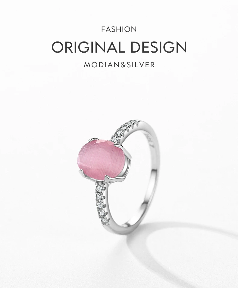 Modian Genuine 925 Sterling Silver Fashion Romantic Oval Pink Opal Finger Ring For Women Girls Charm Party Fine Jewelry Gifts Modian Genuine 925 Sterling Silver Fashion Romantic Oval Pink Opal Finger Ring For Women Girls Charm Party Fine Jewelry Gifts