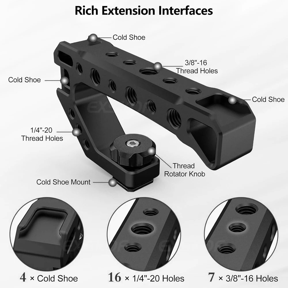 Top Handle Lightweight Handle Grip Universal Handgrip with Cold Shoe Mount 1/4" & 3/8" Holes for DSLR Camera Cage LED Light