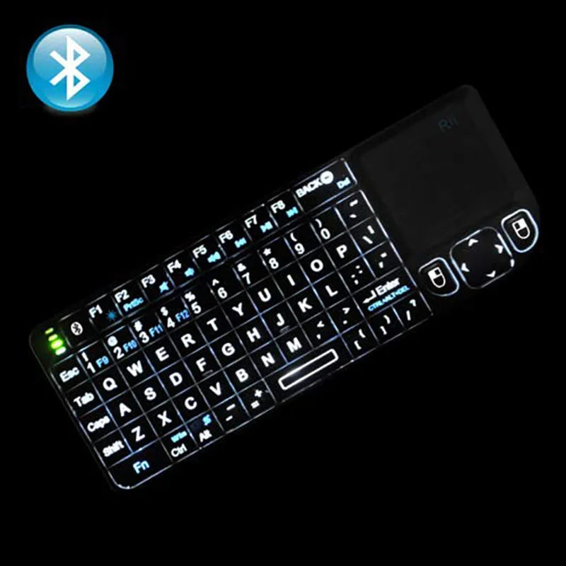 Rii K02 bt v8 Mini Teclado sem Fio Controle Remoto para Caixa de tv Android com Air Mouse Retroiluminado Inglês Russo Espanhol Francês - Imagem 3