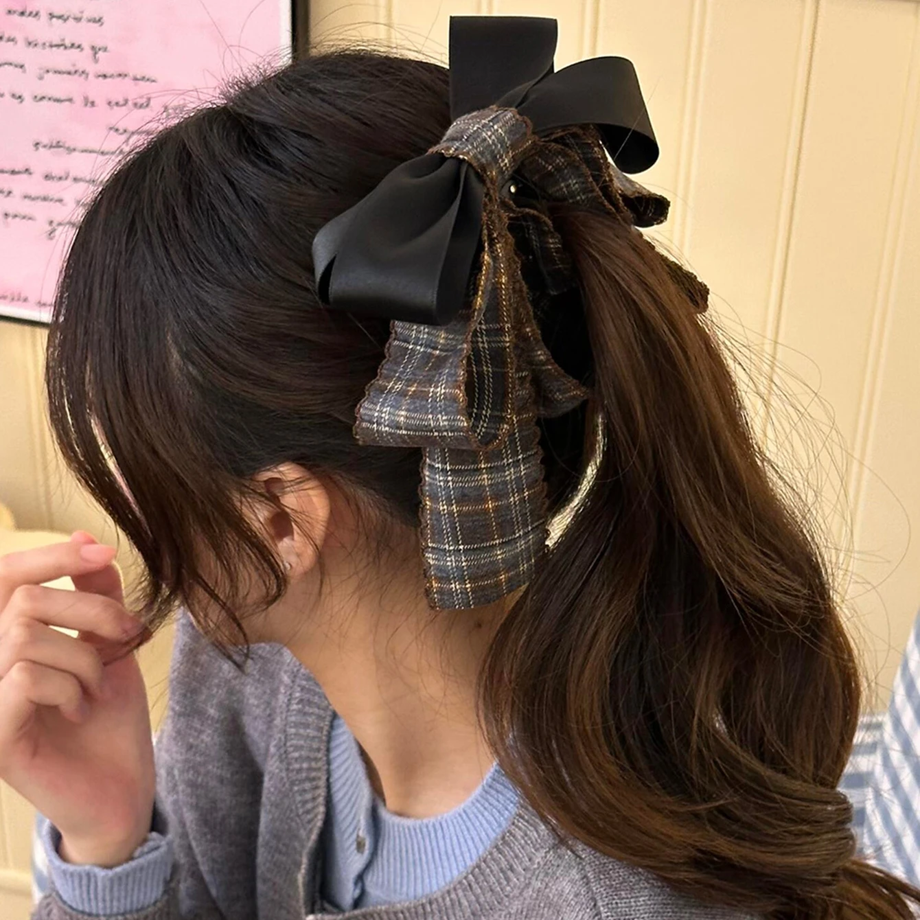 1pc Fashion New Plaid Stripe Bow Banana Hair Clip Hairpin For Women Back Head Ponytail Headdress Hair Accessories Cute Barrettes