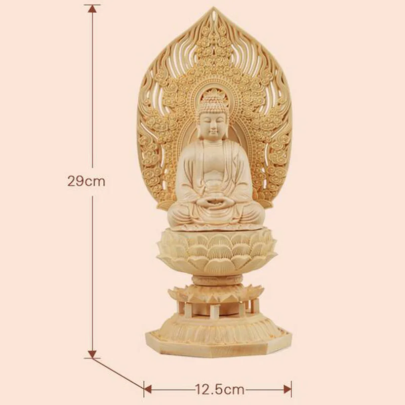 チベット仏像彫刻 蓮の花付き 家やオフィスの装飾、木製の手彫り工芸品、座っている蓮の彫刻