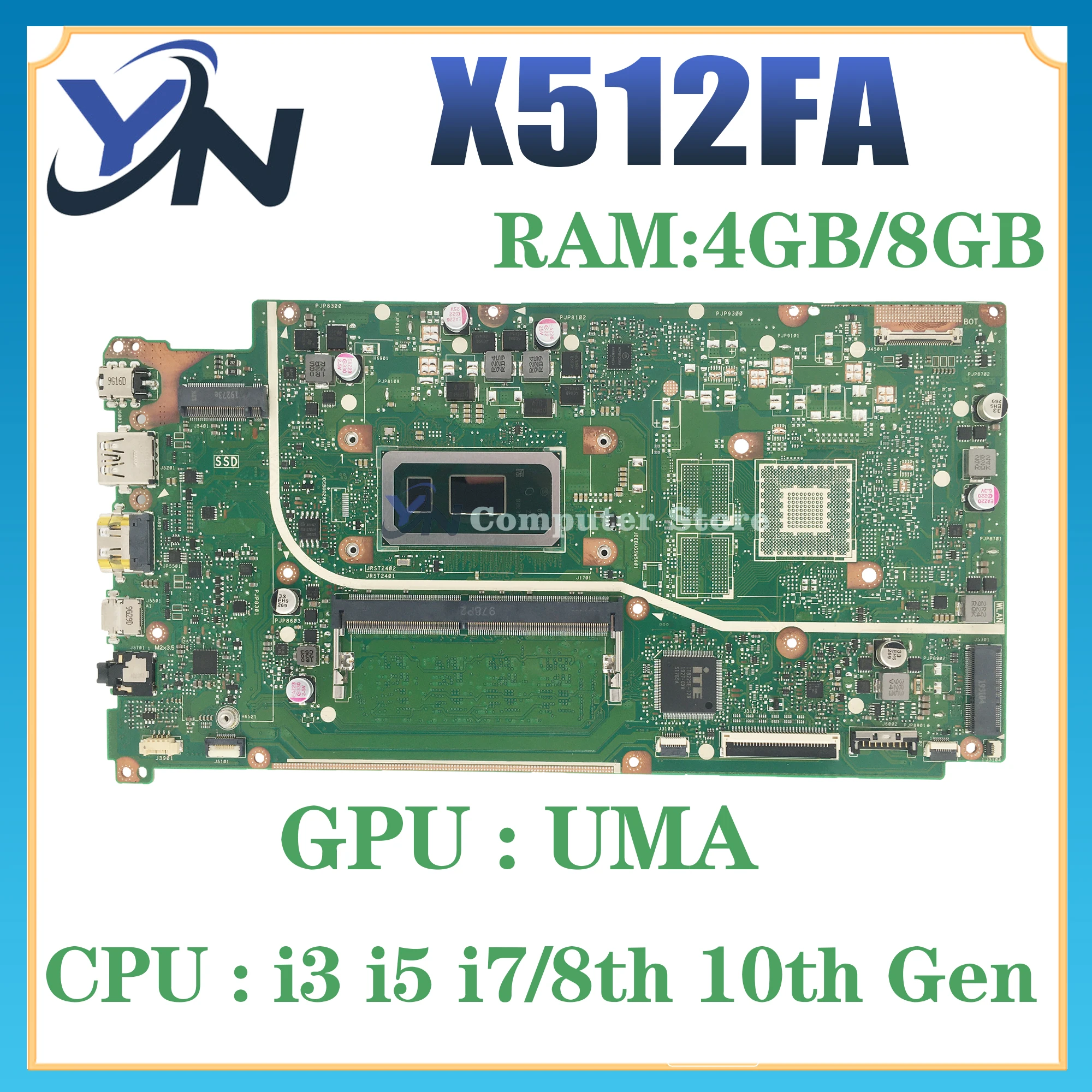 

Mainboard X512FA F512FA K512FA V512FA S512FA A512FA A712FA F712FA S712FA X712FA X712FAC V5000FA Laptop Motherboard I3 I5 I7