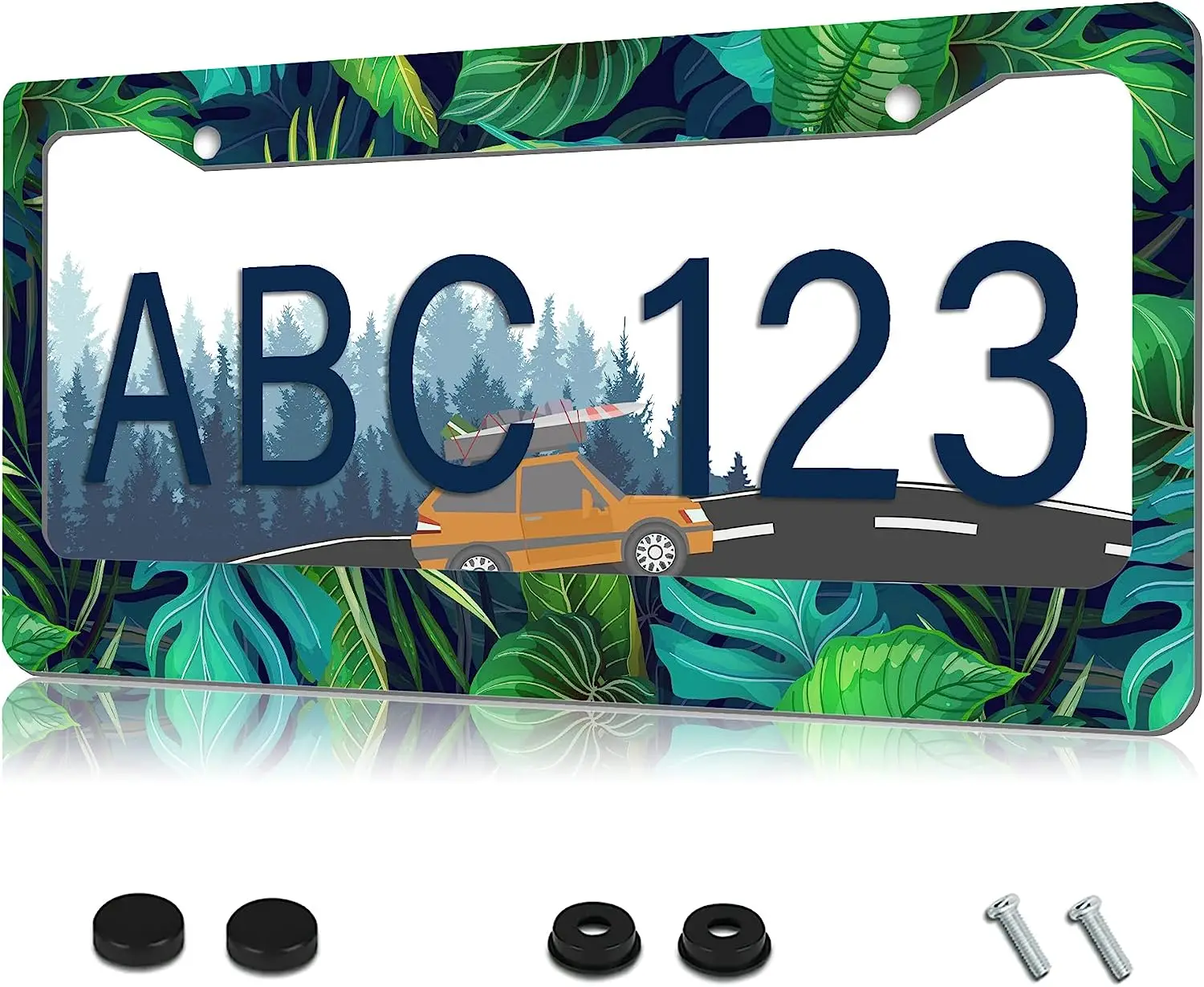 

Рамка для номерного знака «Пальмовые Листья», универсальные алюминиевые автомобильные аксессуары, держатель для бирки с 2 отверстиями и винтами для женщин и мужчин, 12x6 дюймов