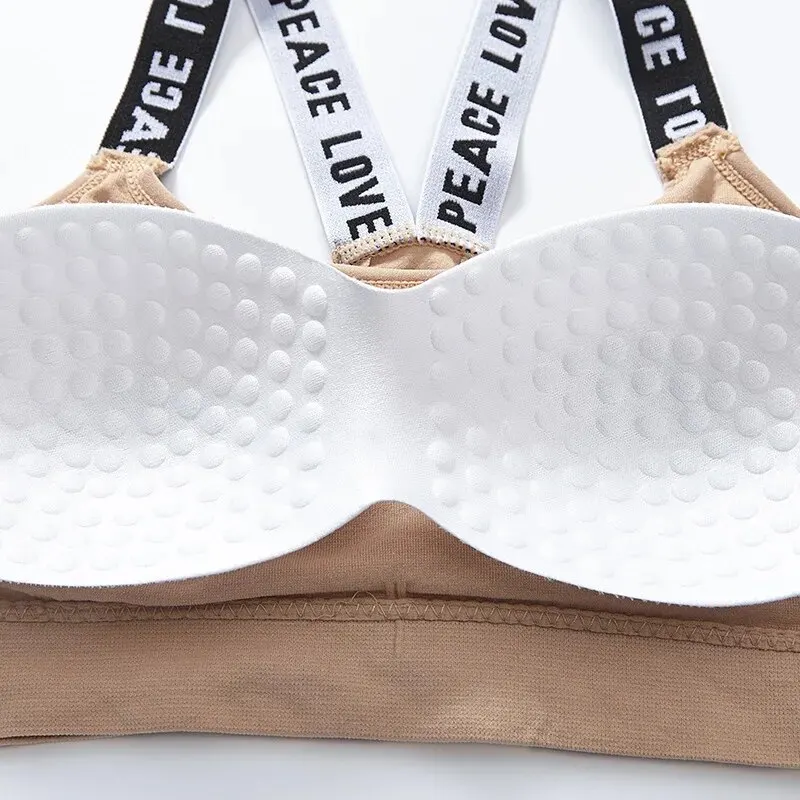 Sports Bra Colorful Letter Yoga Strap With Chest Pad Wrap Around Chest Anti Glare Vest For Women