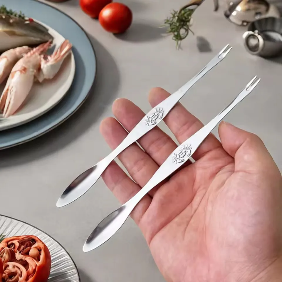 1/2 Pcs Stainless Steel Crab Needle Lobster Seafood Needle Crab Eating Tool Hairy Spoon Fork Walnut Dinnerware