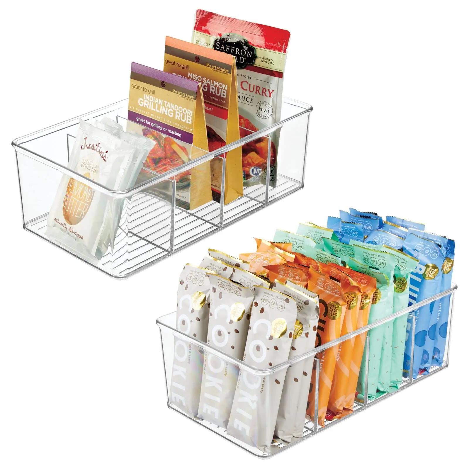 4 Grids Clear Pantry Organization Food Storage Bins with Removable Dividers  Kitchen Refrigerator Organizer Cabinet Drawer Box - AliExpress