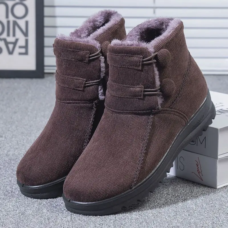 Women Slip On Winter Boots Women Thick Plush Warm Snow Boots Ladies Casual Comfortable Outdoor Ankle Boots Mother Cotton Shoes