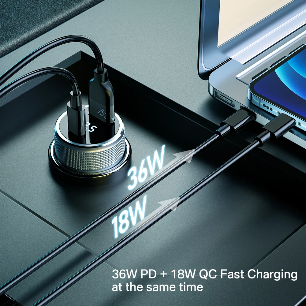Car Phone Charger Adapter 54W USB Car Charger Quick Charge 3.0 Fast Charging Type C QC PD3.0 For iPhone Xiaomi Samsung Huawei