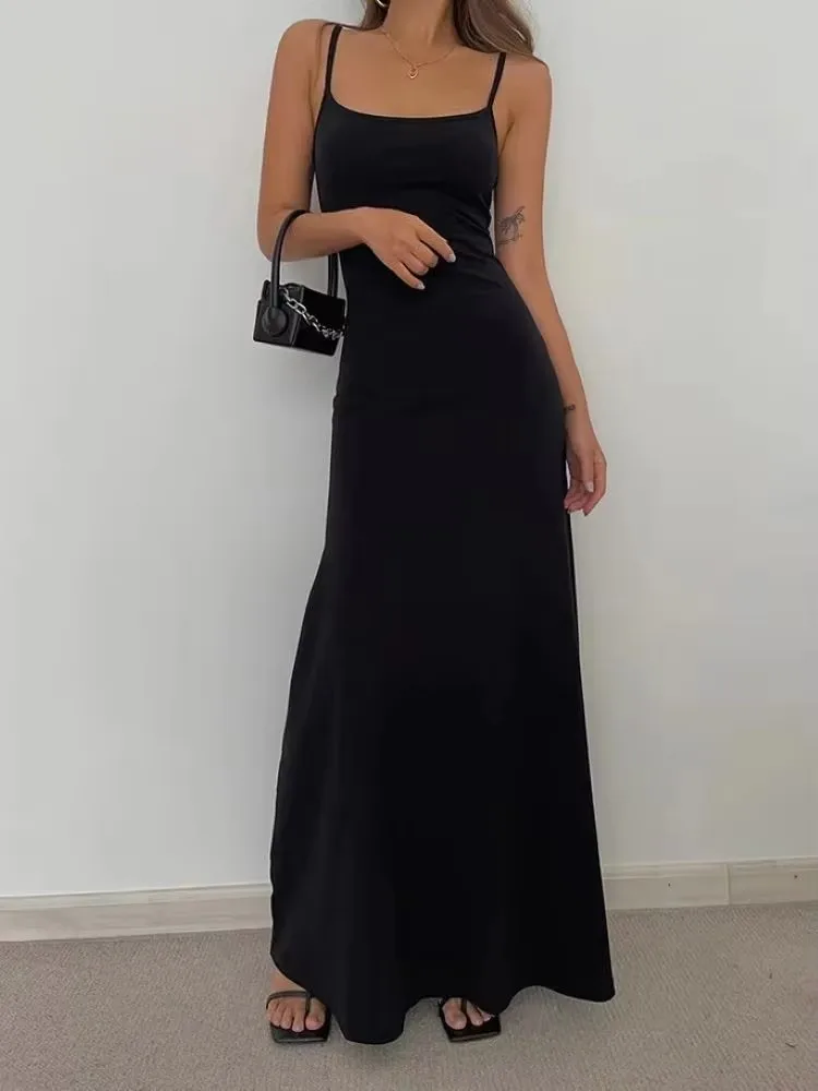 2024 Summer Women's New Fashion Simple Temperament Suspender Long Backless Slim Waisted Sexy Sweet And Spicy Casual Dresses 6
