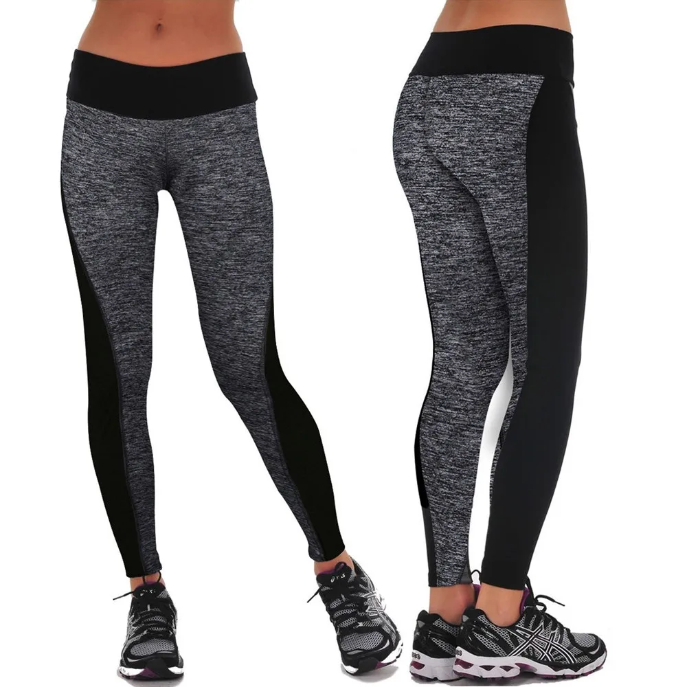 

Black Gray Splice Print High Waist Leggings Sport Women Fitness Tight Athletic Trousers Push Up Work Out Yoga Pants