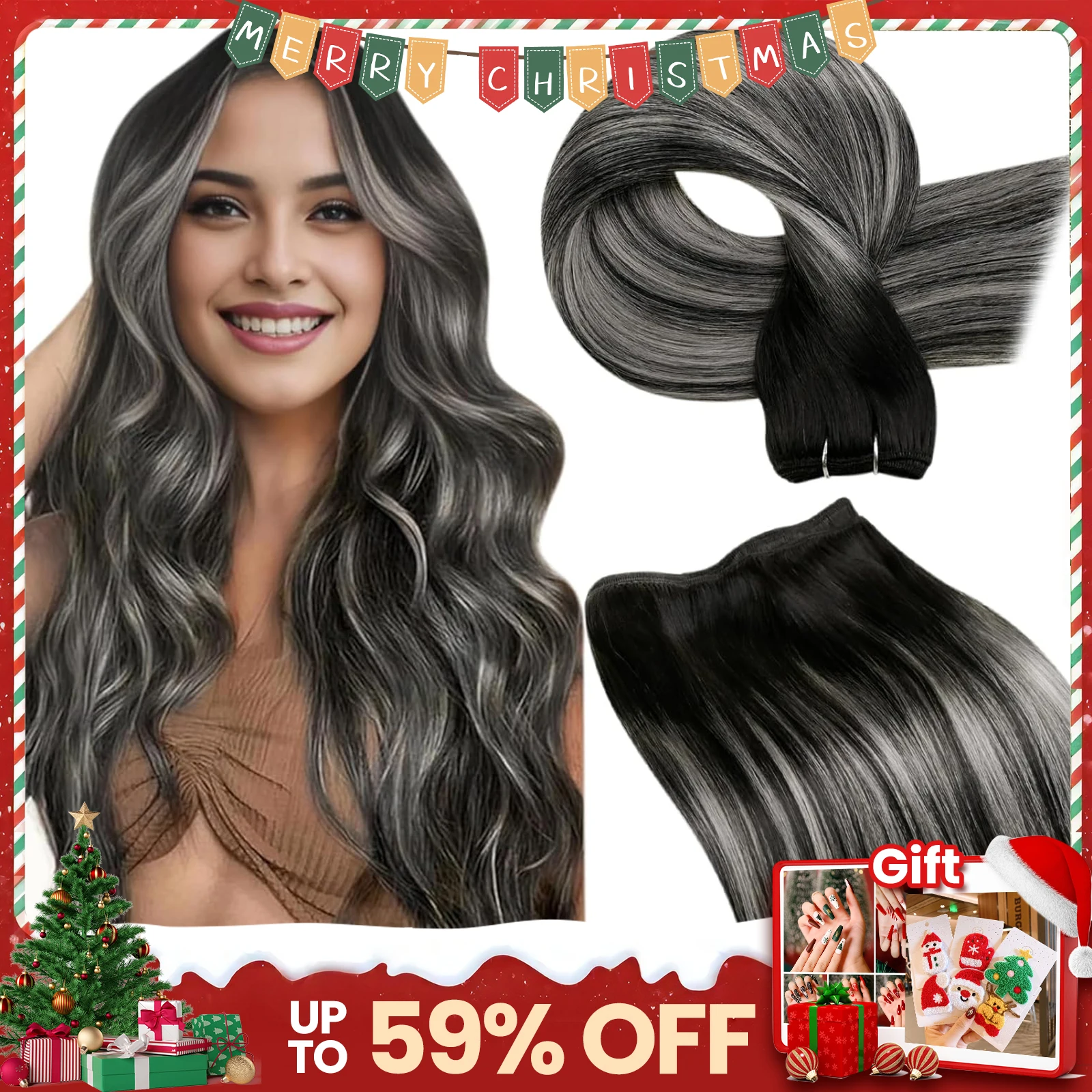 LaaVoo Bundles Human Hair Sew in Balayage 100% Real Natural Straight Brazilian Human Hair Double Weft Extensions 100G human hair extensions