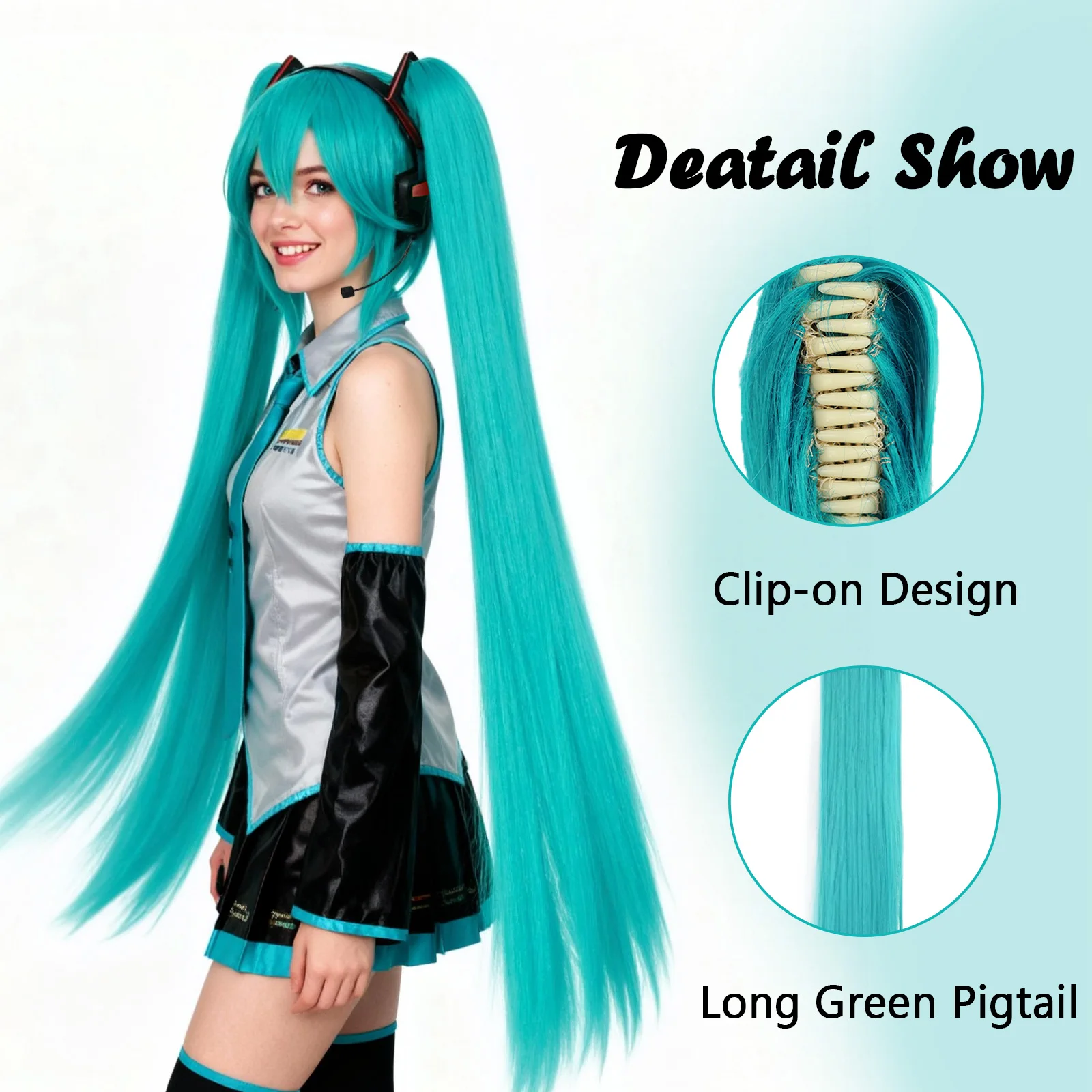 VTuber: Hatsune Miku | Synthetic Double Ponytail Long Straight Cosplay Wig 33 Synthetic Double Ponytail Long Straight Cosplay Wig for Lolita Styling (Universal)