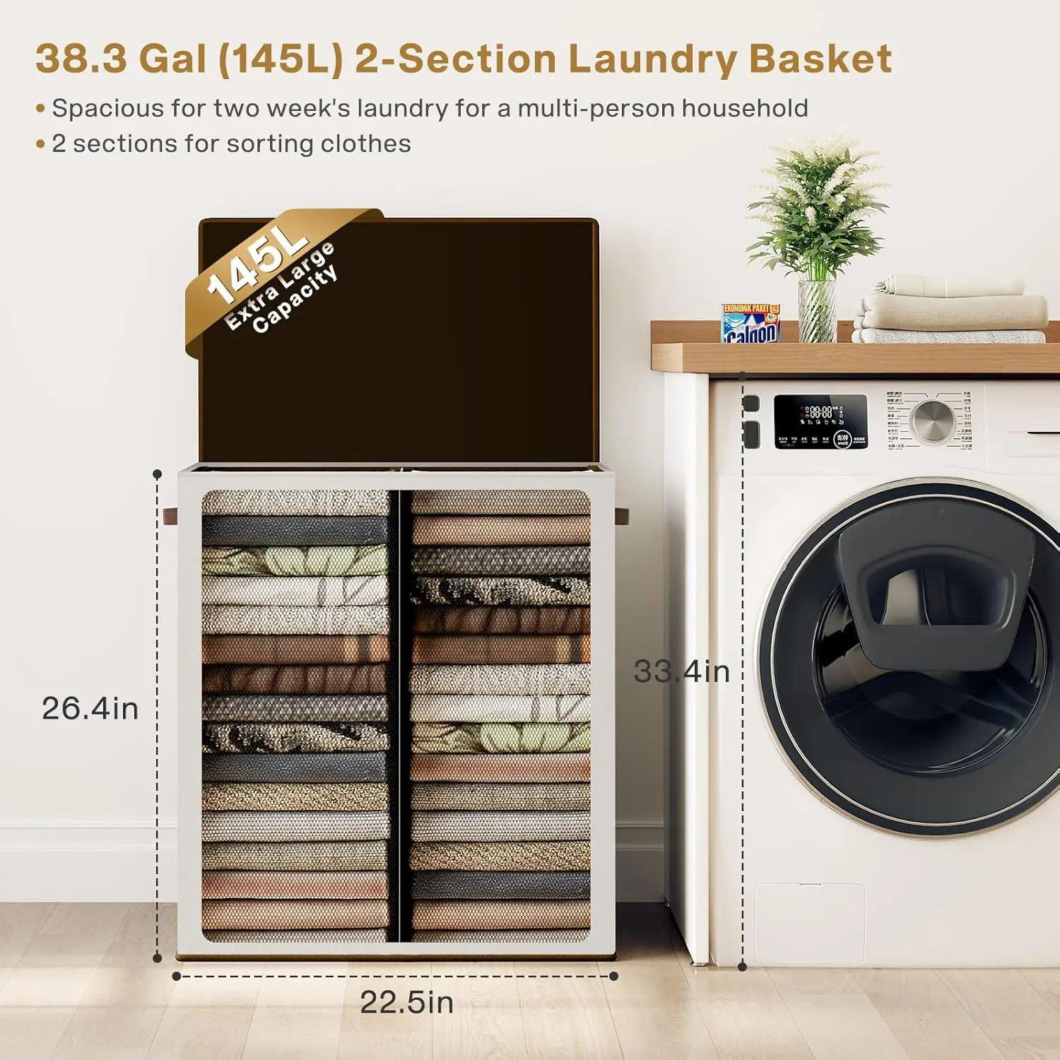 Luxury Double Laundry Hamper with Lid and Removable Laundry Bags, Large Hamper for Laundry, Laundry Basket 2 Sections 2