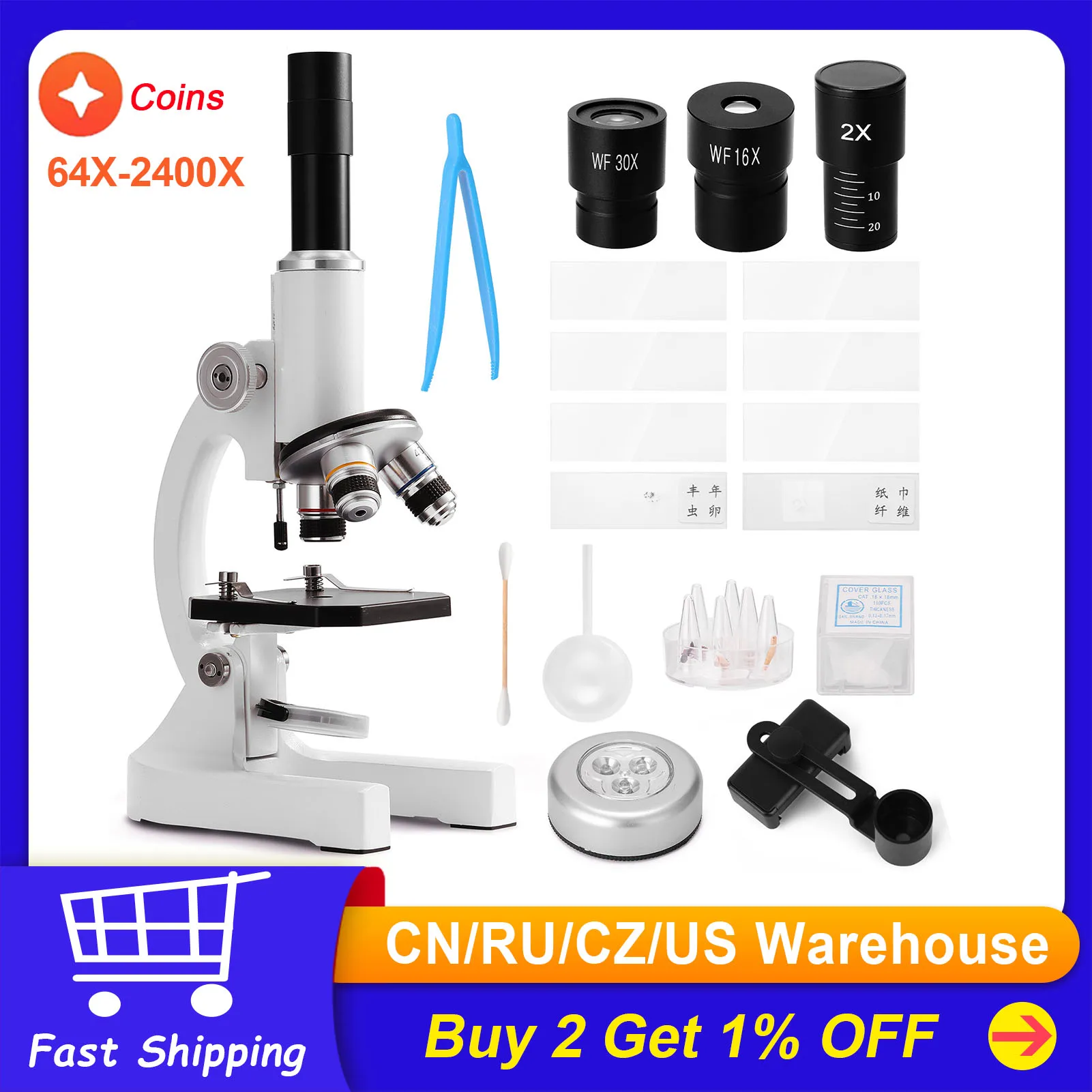 64X2400XMonocularOpticalMicroscopeElementarySchoolChildren