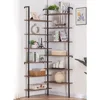 Corner Bookshelf,12-Tier L Shaped Bookshelf, Double Wide Corner Wall Mount Bookcase with Metal Frame and Wood, Modern I 1