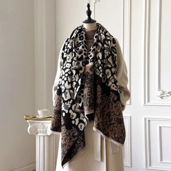 Nuovo Lusso Inverno Cashmere Retro Stampa Leopardo Sciarpa Donna Caldo Pashmina Poncho Sciarpe Scialle di Moda Foulard di Spessore Bufanda 1