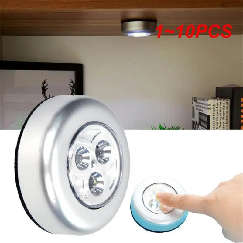

1~10PCS LED Touch Control Night Light Round Lamp Under Cabinet Closet Push Stick On Lamp Home Kitchen Bedroom Automobile Use