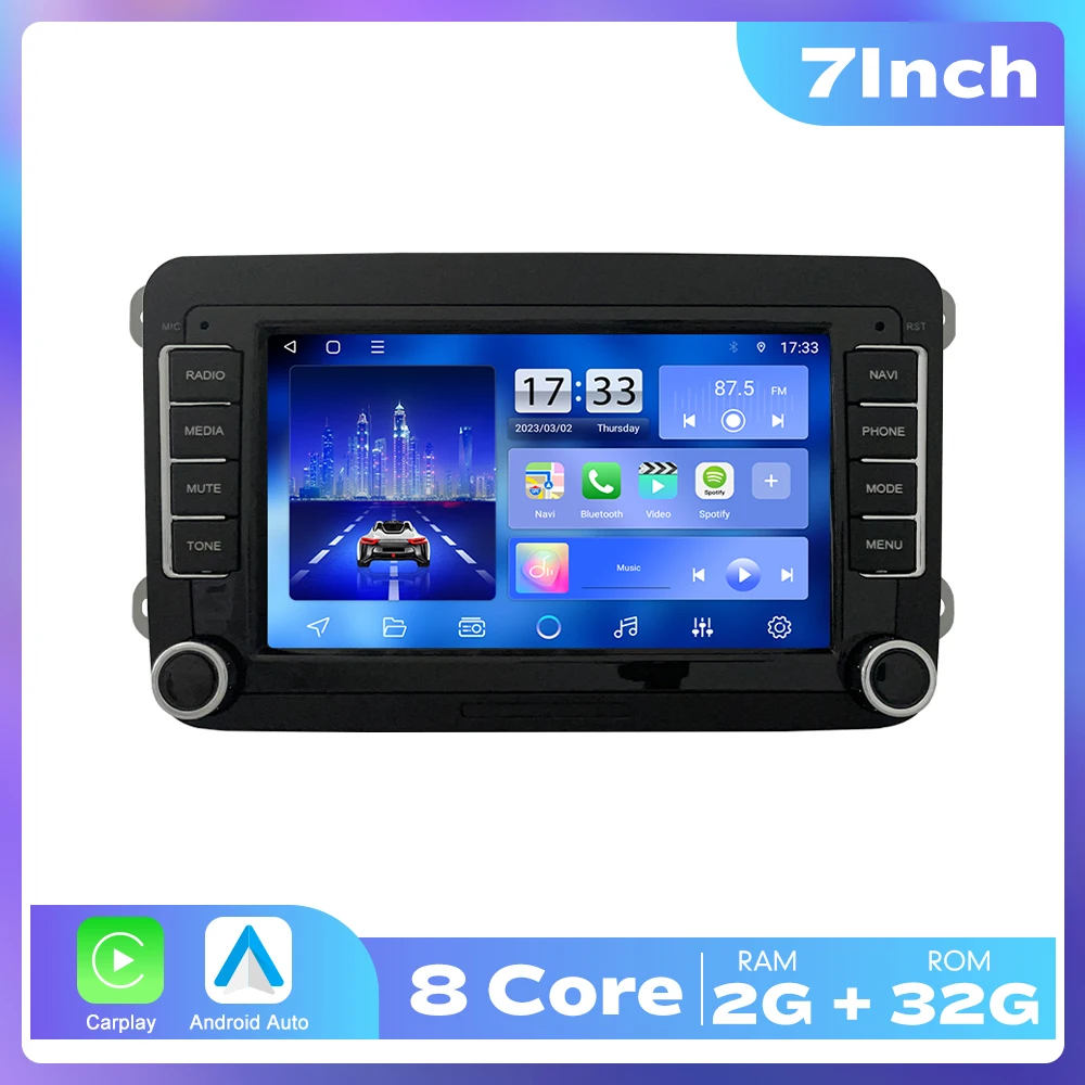 thumbnail image 1 of Radio estéreo para coche con Android 2Din de 7/8/9 pulgadas y ocho núcleos para VW Polo Golf Passat Skoda, reproductor multimedia de DVD para coche, GPS, RDS, DSP, Carplay, 1 of 5