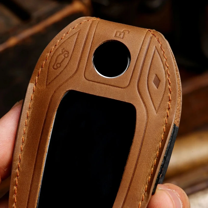 Luxury Handmade Genuine Leather Car Key Case & Keychain - Premium Cowhide Protective Sleeve