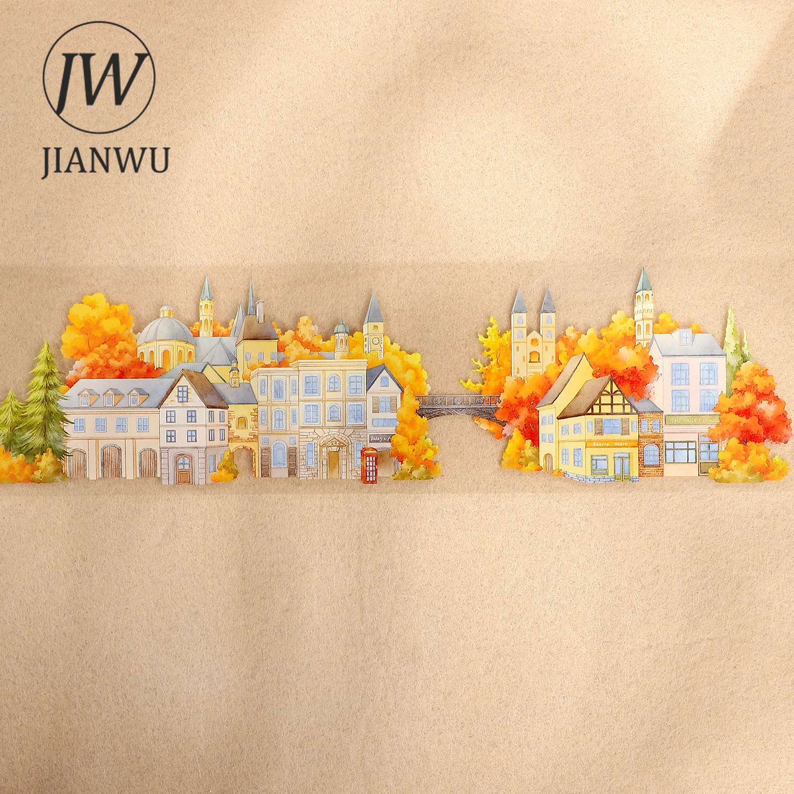 JIANWU 70mm*5m 빈티지 가을 거리 마을 집 풍경 소재 콜라주 스크랩북 PET 테이프 창의적인 DIY 저널 문구류
