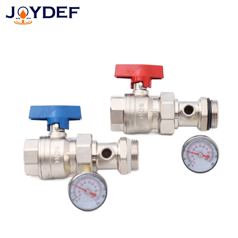 One Set / DN25 Brass Ball Valve with Thermometer 0~100 For Manifold Underfloor Heating System
