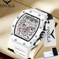 Gift Box Watches for Man ONOLA 6826W Trend White Quartz Wristwatches Chronograph Waterproof Calendar Silicone Strap Men Watch