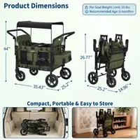 Poussette pliable 4 places tout-terrain pour enfants avec auvent, plateau à collation, harnais 5 points, capacité de charge de 150 kg 3
