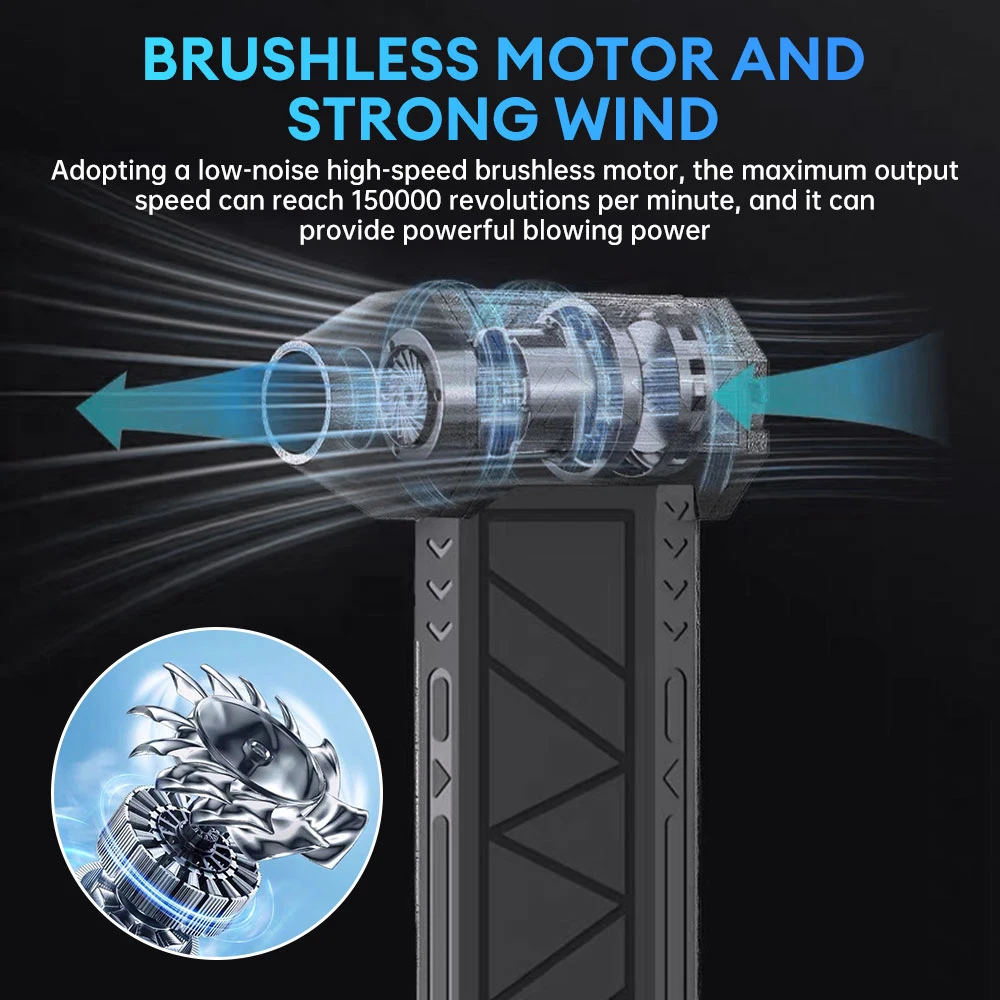 Mini Turbo Jet Fan 130000RPM Powerful Electric Air Duster Vacuum Cleaner Adjustable Wind Speed Brushless Violent Fan w/Light