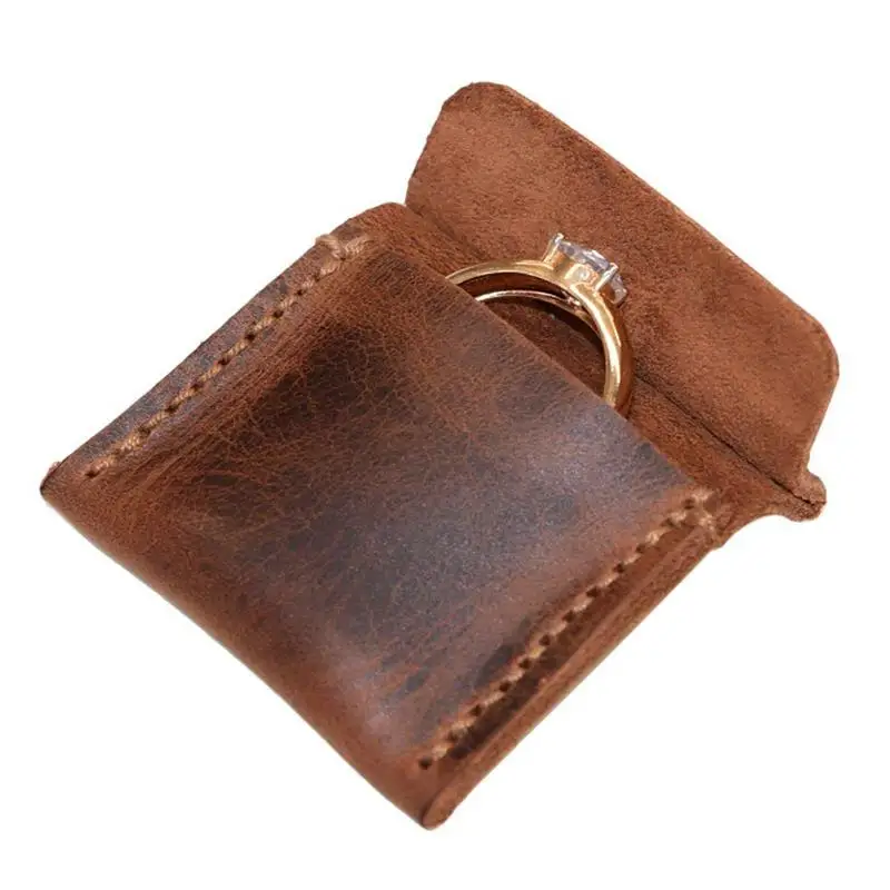 

Slim Ring Pouch Leather Ring Bearer Delicate Durable Retro Handmade PU Leather Engagement Ring Pouch For Proposal Wedding