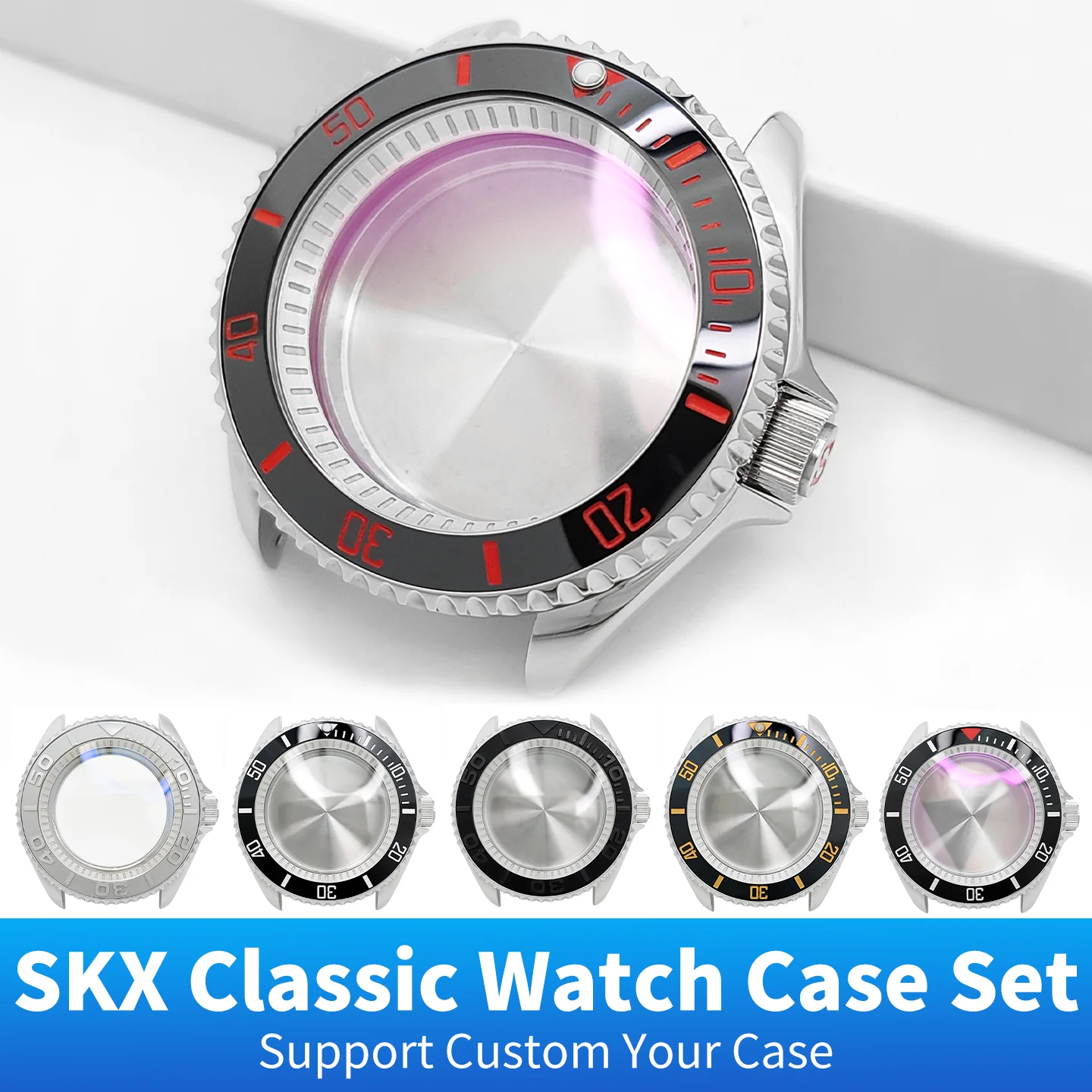 Silberne SKX Klassische Uhrengehäuse mit Glänzender Stahlausführung MOD NH35 NH36 4R36 Mit 3-Uhr-Krone Saphirglas Maßgefertigtes Zubehör