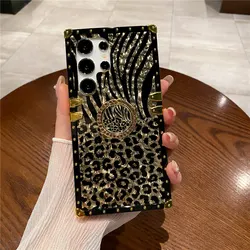 Elegant Feather Leopard Print Gold - Plated Phone Case - Samsung S25FE (Leopard)