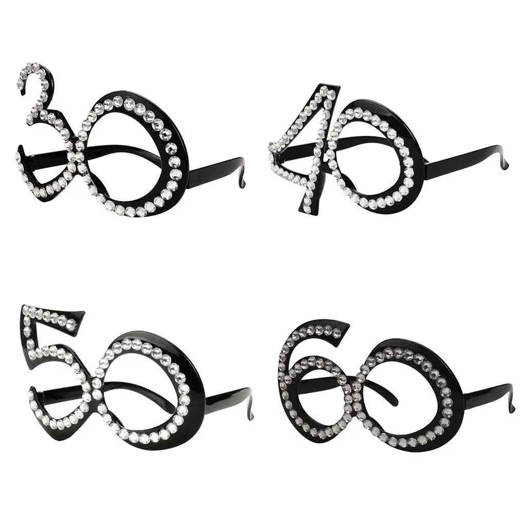 재미있는 반짝이 디아만테 생일 파티 안경 노벨티, 플라스틱 프레임 안경 액세서리, 30, 40, 50, 60