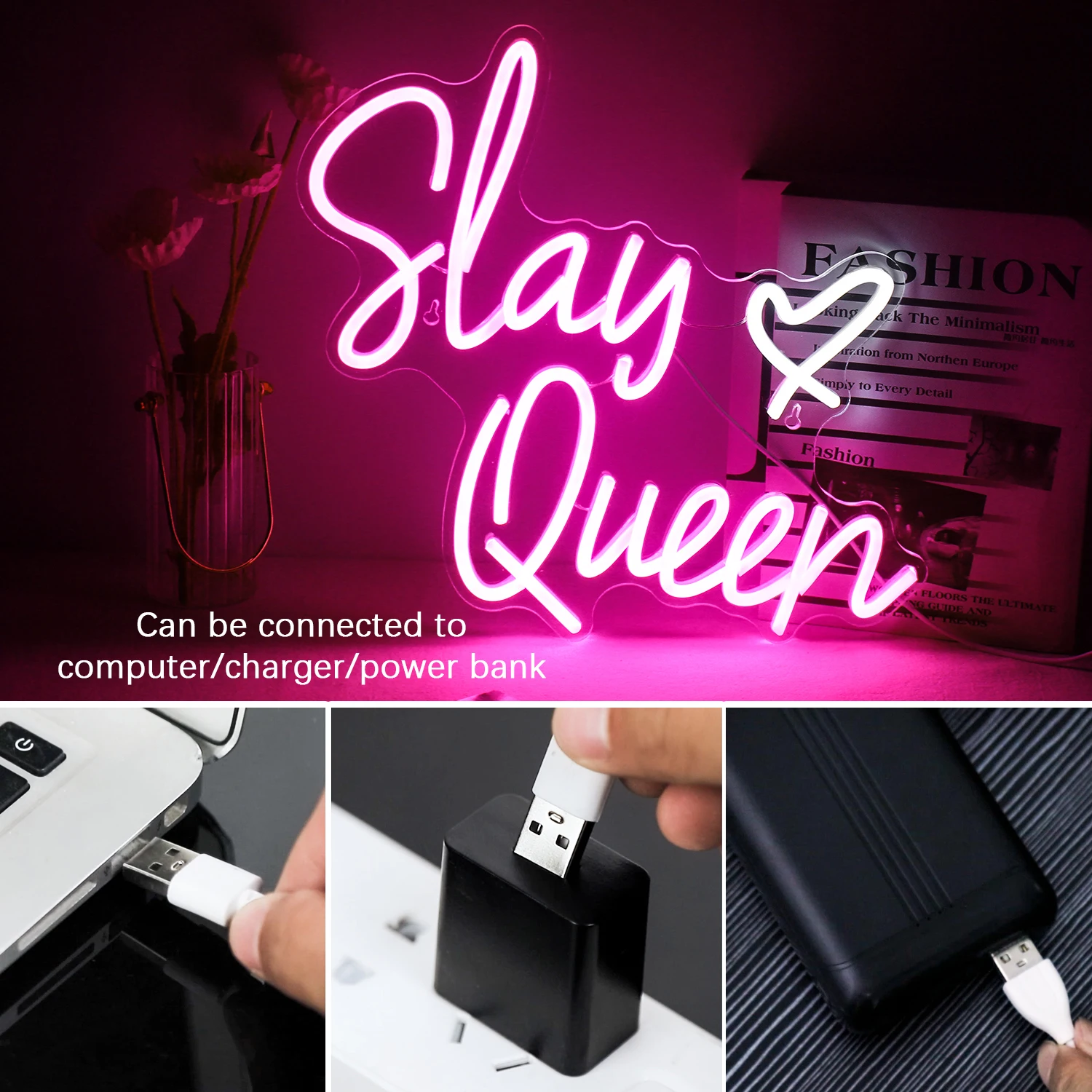 Slay Queen Neon Sign LED Room Wall Decor USB Powered Handmade For Party Bedroom Club Store Game Room Decor Birthday Gifts