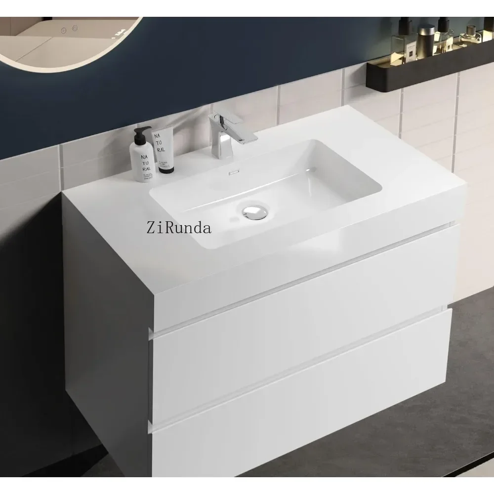 Floating bathroom vanity with washbasin, bathroom cabinet with upper drawers and soft closure, 36."
