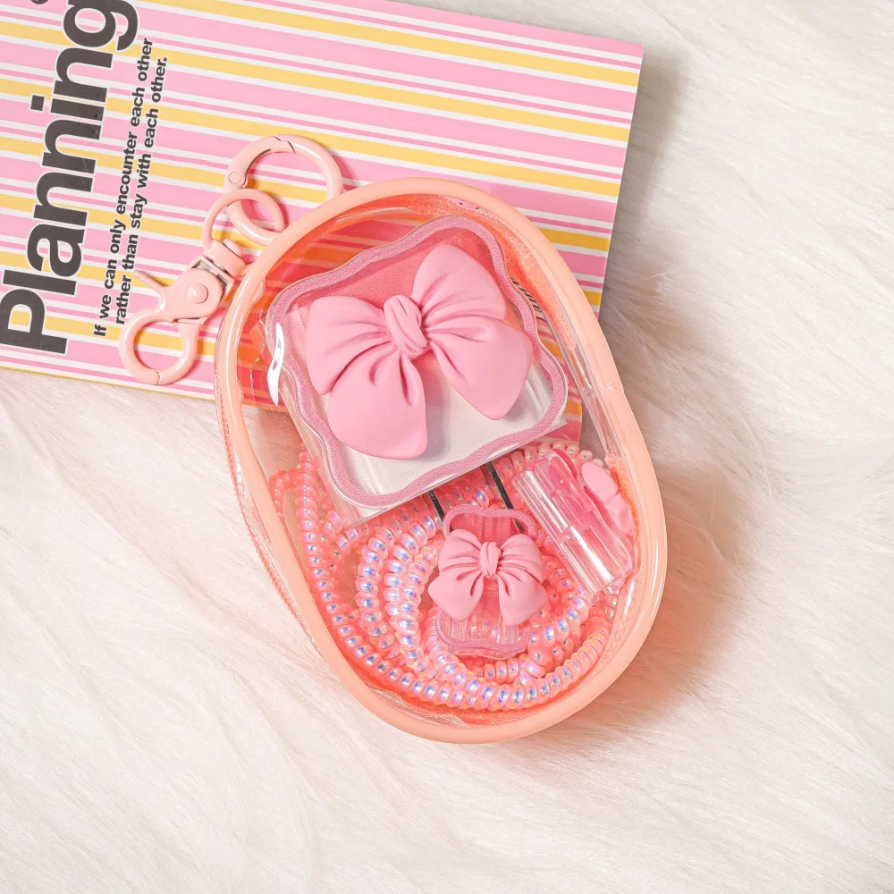 2pcs 3D 핑크 보우 케이블 보호대 아이폰용 아이패드 18W/20W 및 투명 슬리브 충전기 케이블 보호대 보관 파우치 가방