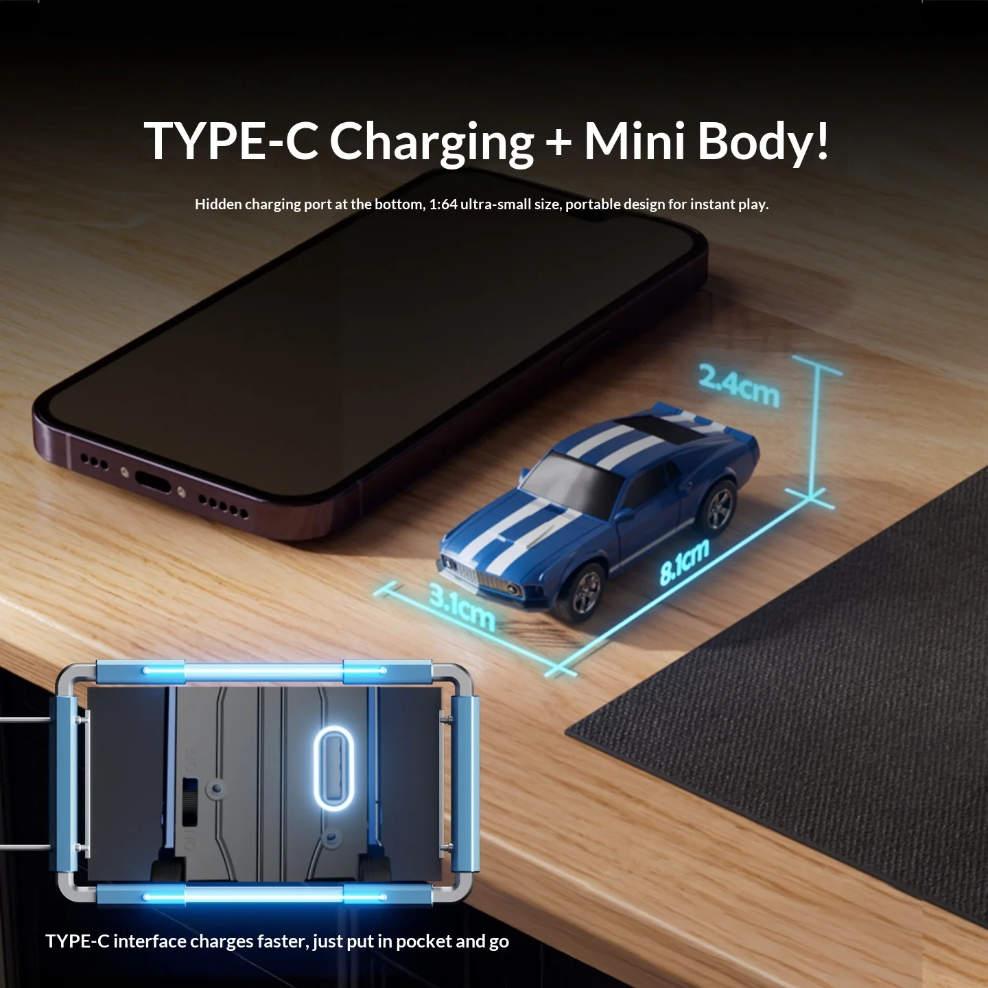 레이슨트 RC카 1/64 스케일 자이로스코프 안정화 후륜 구동 풀 프로포션 컨트롤 타입-C 충전 데스크탑 레이싱 장난감 자동차