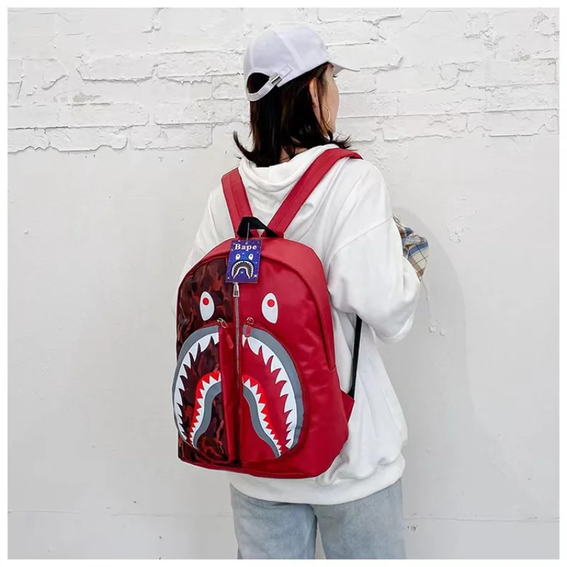 2023 New Shark School Bag Personalized Graffiti Student Backpack Men's and Women's Fashion Trend Travel Bag 4