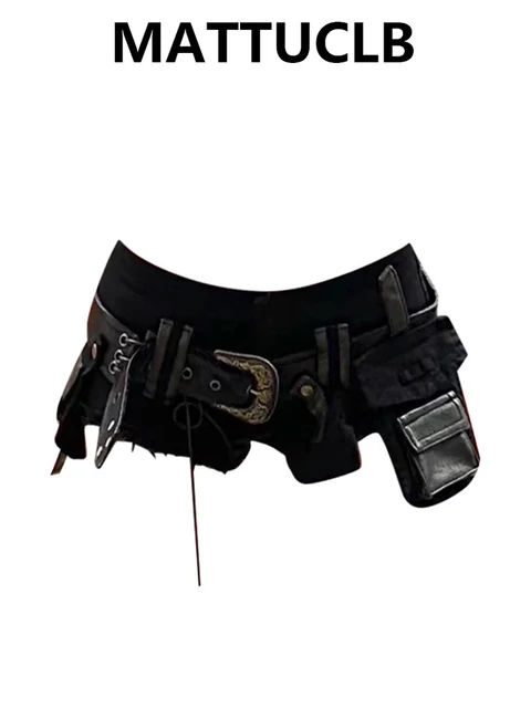 Summer Women Goblin Core Gyaru Coquette Low Rise Denim Shorts With Belt Japanese Harajuku Jean Hot Pants Dark Academia Kpop Y2k