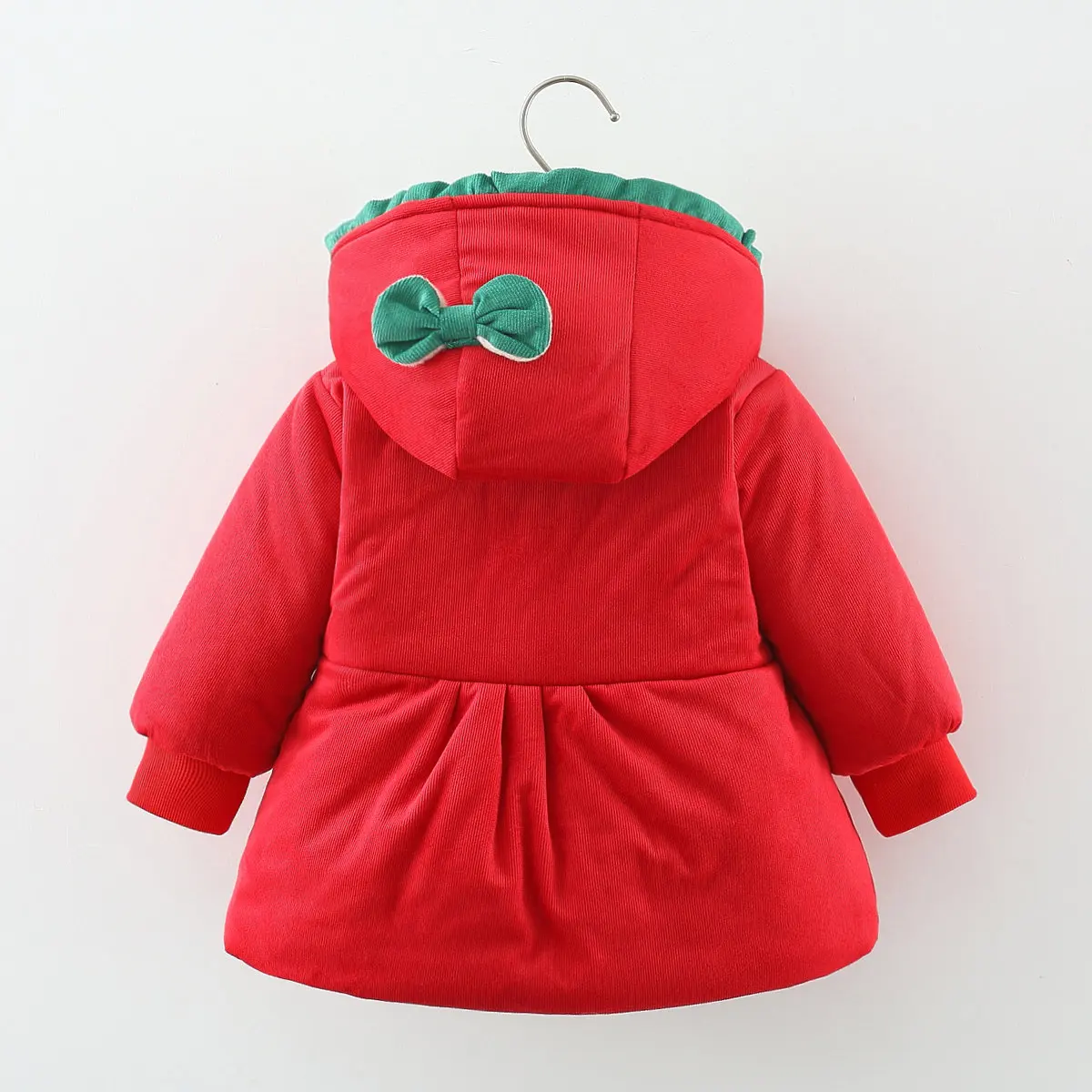 New Winter Girls' Cotton Coat Cartoon Cotton Coat Bow and Lace Contrast Button Double Pocket Children's Clothing