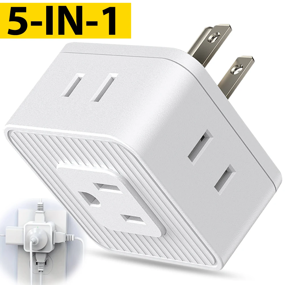 5 in 1 Multi Plug Outlets Extender US Plugs Small Electrical Socket Outlet Splitter Wall Outlet Expander Adapters Travel Home