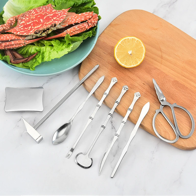 

Набор инструментов для еды крабов из нержавеющей стали, пилинг-игла краба, плоскогубцы-крабы, ложка-краб, набор для еды крабов из 8 шт.