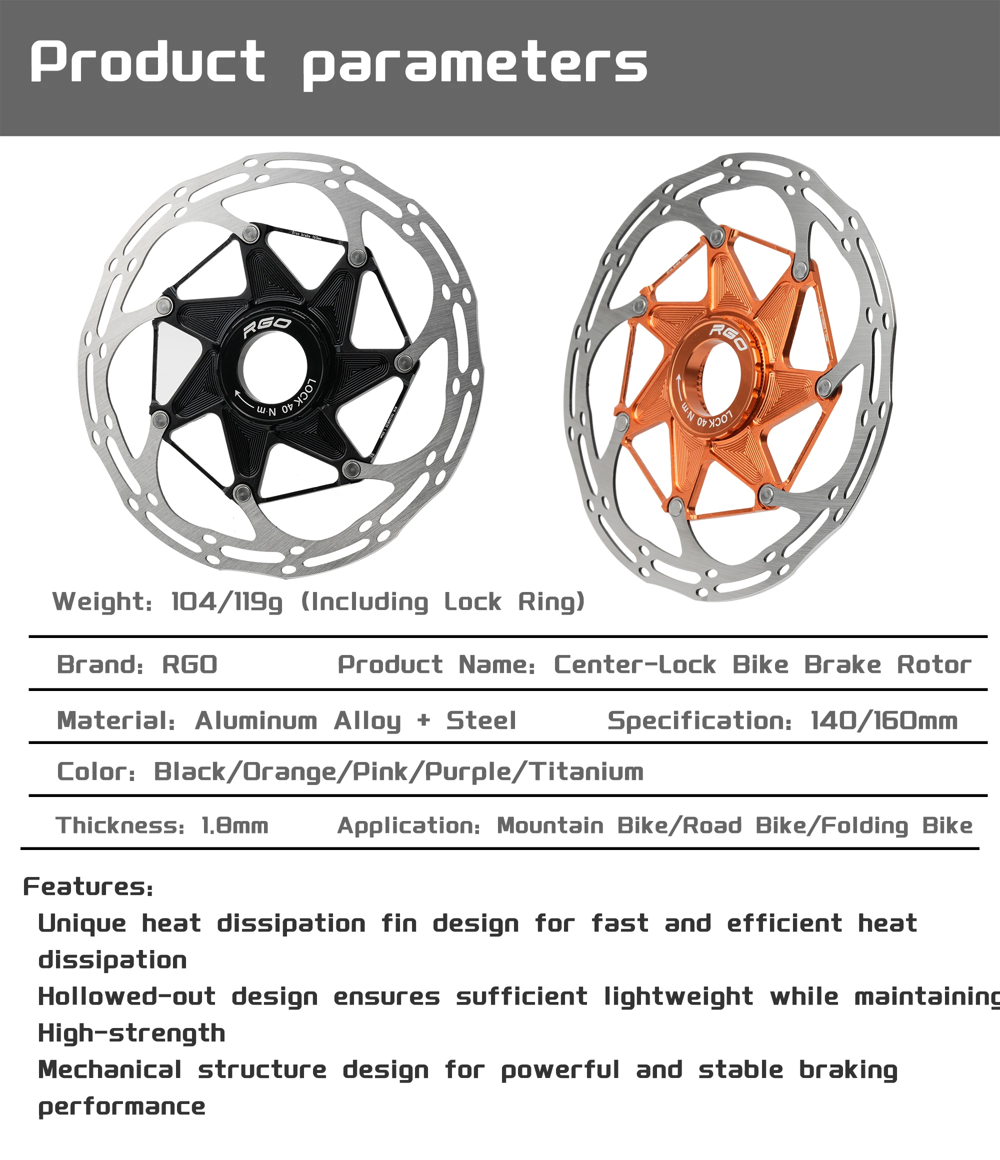 RGO Fahrrad Center-Lock Bremsscheibe 140mm/160mm Hohlkonstruktion zur Wärmeableitung und Windreduzierung für Rennrad und Mountainbike Scheibenbremsen-Zubehör – Detail 2