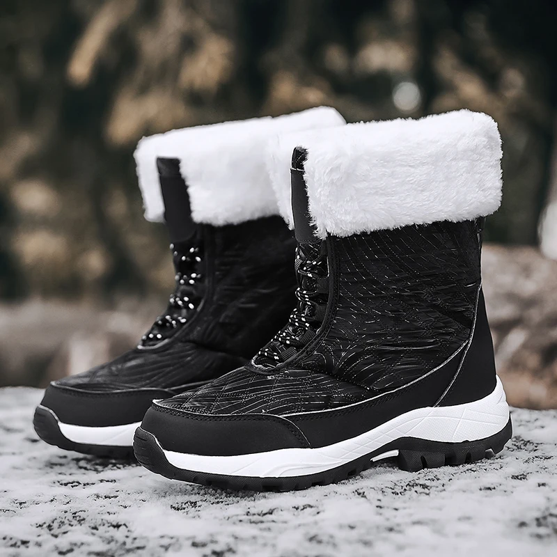 

2023 Winter Women Outdoor Boots Trendy Black Hiking Boots Waterproof Snow Boots Female Warm Fur Fashion Boots White Tactical 42