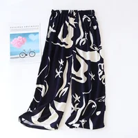 Summer new women's 100% viscose pajama pants cropped pants thin loose wide leg pants home pants pajama plus size cute shorts - Image 3