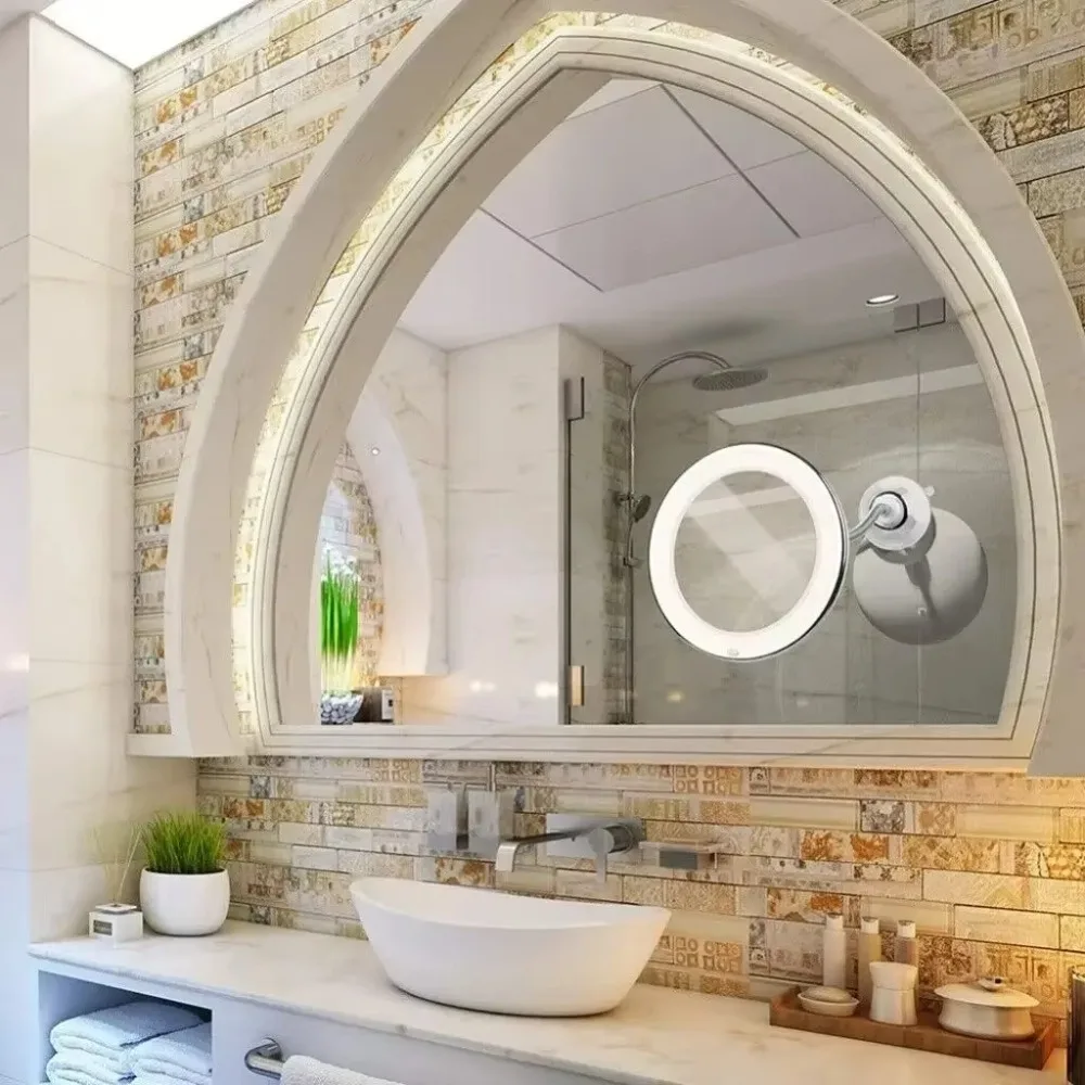 360 Degree Rotation Makeup Mirror Wall-Mounted 10x Magnifying Vanity Mirrors LED Light Illuminated Suction Cup