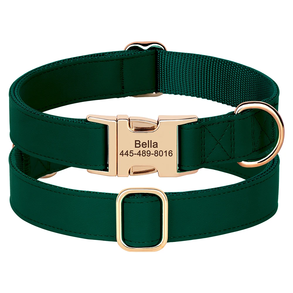 Personalisiertes Hundehalsband aus PU-Leder, kostenlose gravierte Haustierhalsbänder, individuelle ID-Namenskette für kleine, mittelgroße und große Hunde, 9 Farben – Detail 5