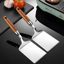 Premium Stainless Steel Square Head Spatula with Wood Handle - Ideal for Steak, Pizza, and Pancake Cooking (2pcs)
