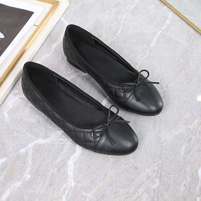 Women's Ballet Shoes Flat Round Toe Shallow Bow Woolen Leather women shoes women flats